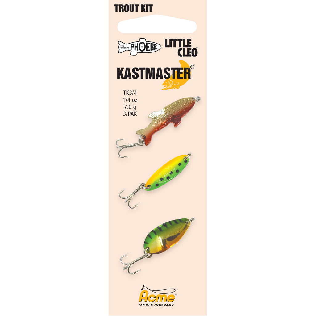 Acme Kastmaster 6 Pack Trout Pro Kit. 1/4 oz and 3/8 oz Kastmaster Fishing  Lures in 3 top Colors.