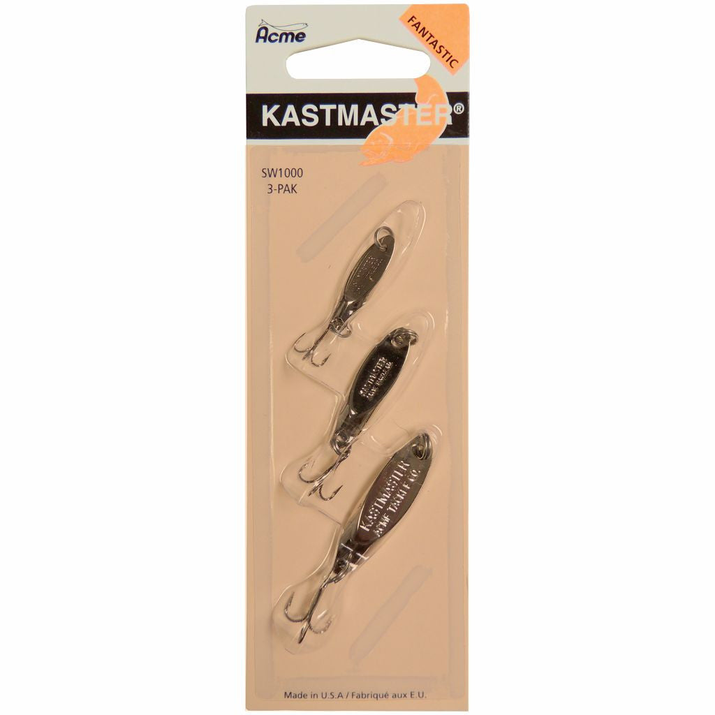 Acme Kastmaster Bucktails 6 Pack Kit. Perfect Mix of Kastmasters and Kastmaster Bucktails in 3 Sizes and Chrome Color.